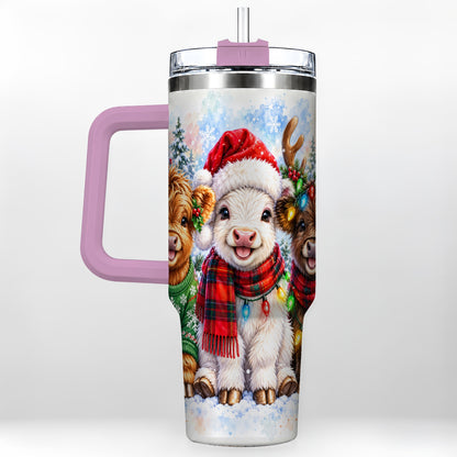 #pl[40oz|Pink] Christmas Cow Trio 40oz Tumbler with Handle, Winter Travel Cup