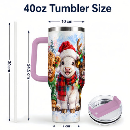 #pl[40oz|Pink] Christmas Cow Trio 40oz Tumbler with Handle, Winter Travel Cup
