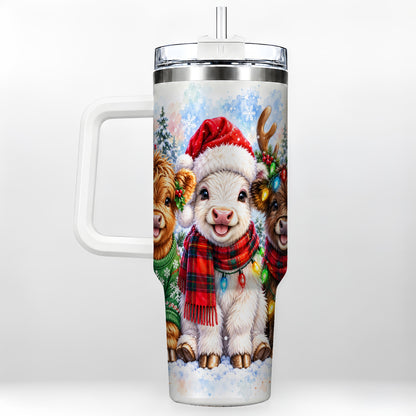 #pl[40oz|White] Christmas Cow Trio 40oz Tumbler with Handle, Winter Travel Cup