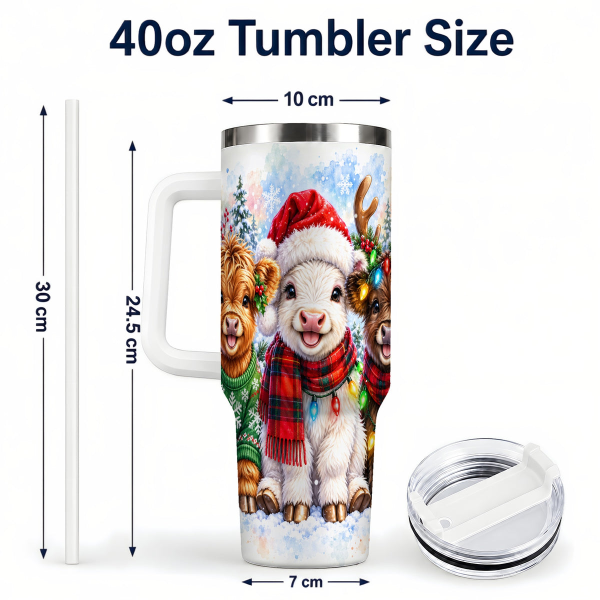 #pl[40oz|White] Christmas Cow Trio 40oz Tumbler with Handle, Winter Travel Cup