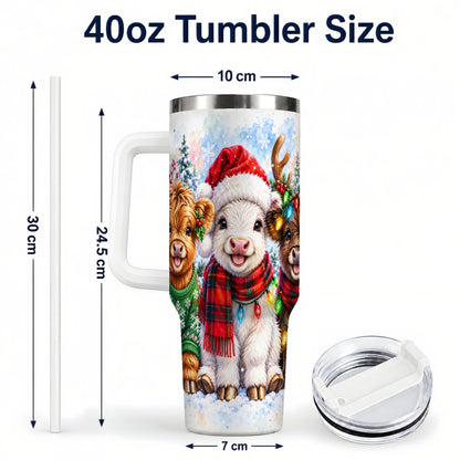 #pl[40oz|White] Christmas Cow Trio 40oz Tumbler with Handle, Winter Travel Cup