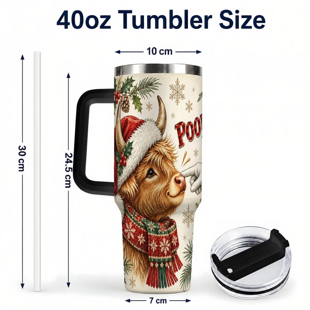#pl[40oz|Black] Funny Highland Cow 40oz Tumbler with Handle, Holiday Farm Travel Cup