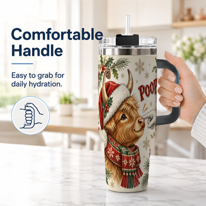 #pl[40oz|Black] Funny Highland Cow 40oz Tumbler with Handle, Holiday Farm Travel Cup