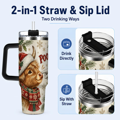 #pl[40oz|Black] Funny Highland Cow 40oz Tumbler with Handle, Holiday Farm Travel Cup