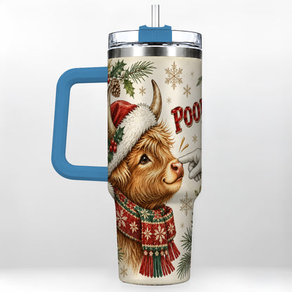 #pl[40oz|Blue] Funny Highland Cow 40oz Tumbler with Handle, Holiday Farm Travel Cup