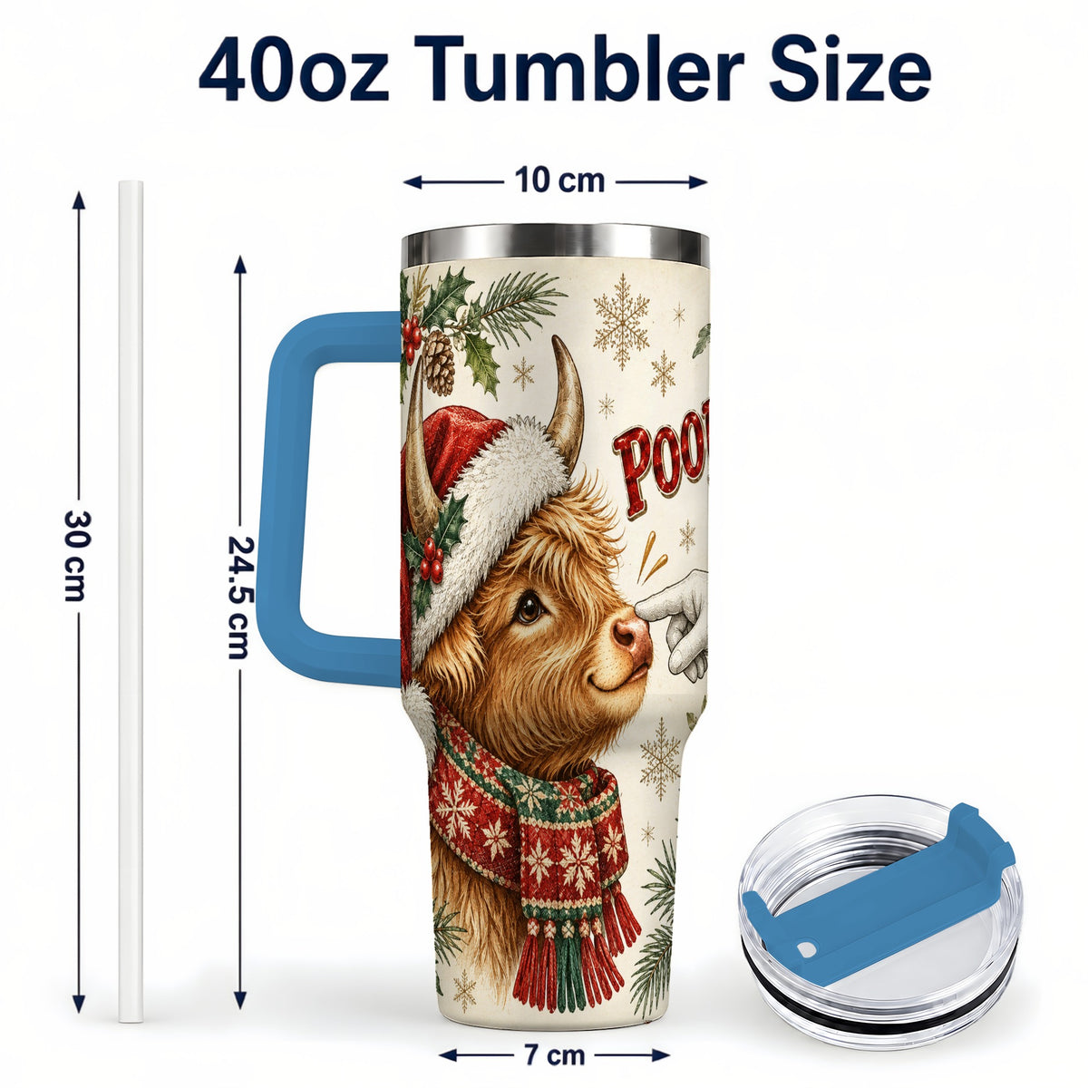 #pl[40oz|Blue] Funny Highland Cow 40oz Tumbler with Handle, Holiday Farm Travel Cup