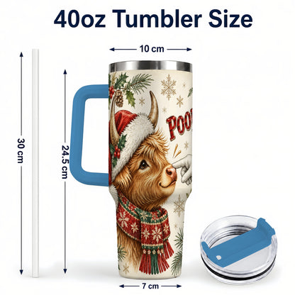 #pl[40oz|Blue] Funny Highland Cow 40oz Tumbler with Handle, Holiday Farm Travel Cup