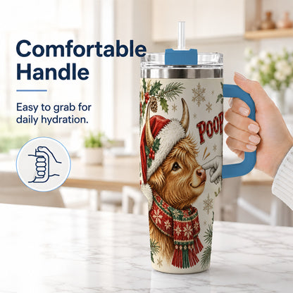 #pl[40oz|Blue] Funny Highland Cow 40oz Tumbler with Handle, Holiday Farm Travel Cup