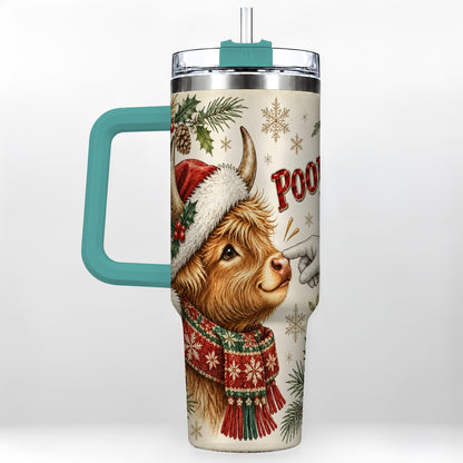 #pl[40oz|Green] Funny Highland Cow 40oz Tumbler with Handle, Holiday Farm Travel Cup