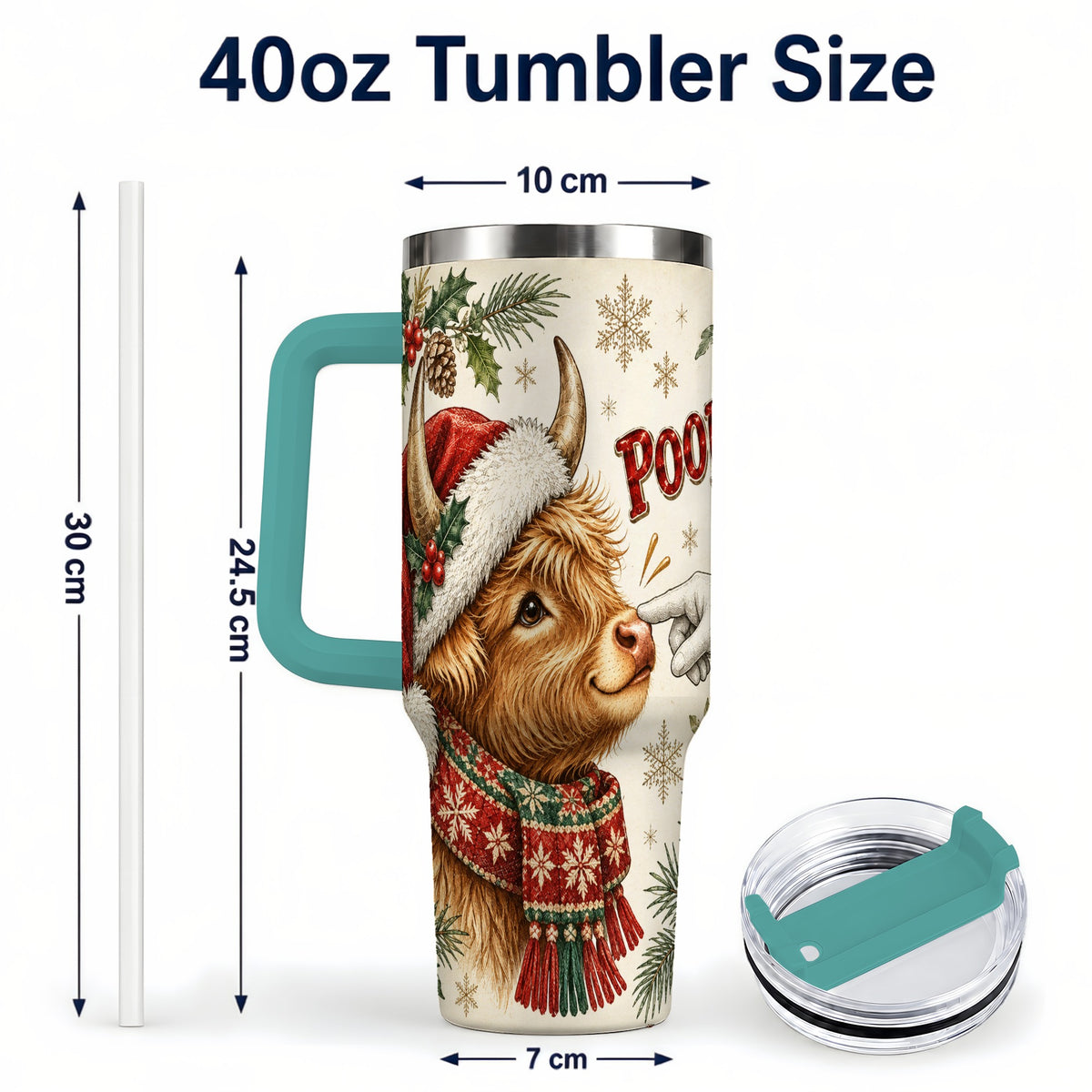 #pl[40oz|Green] Funny Highland Cow 40oz Tumbler with Handle, Holiday Farm Travel Cup
