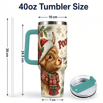 #pl[40oz|Green] Funny Highland Cow 40oz Tumbler with Handle, Holiday Farm Travel Cup