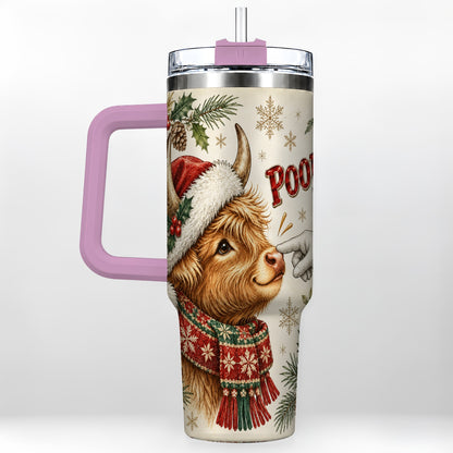 #pl[40oz|Pink] Funny Highland Cow 40oz Tumbler with Handle, Holiday Farm Travel Cup
