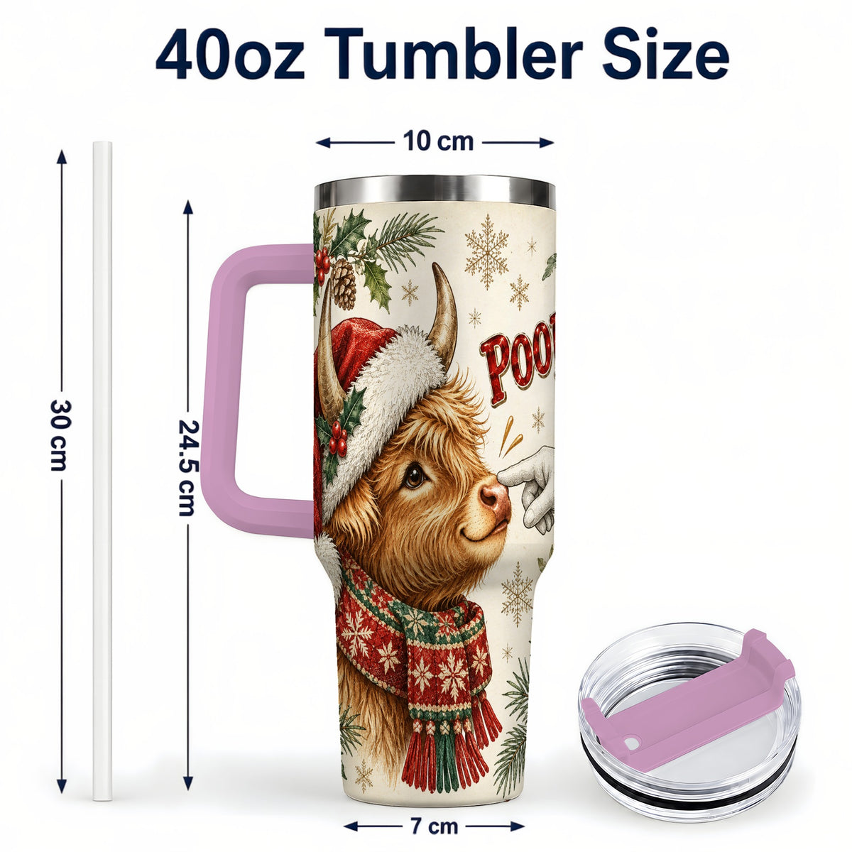 #pl[40oz|Pink] Funny Highland Cow 40oz Tumbler with Handle, Holiday Farm Travel Cup