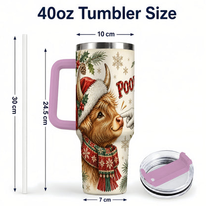 #pl[40oz|Pink] Funny Highland Cow 40oz Tumbler with Handle, Holiday Farm Travel Cup