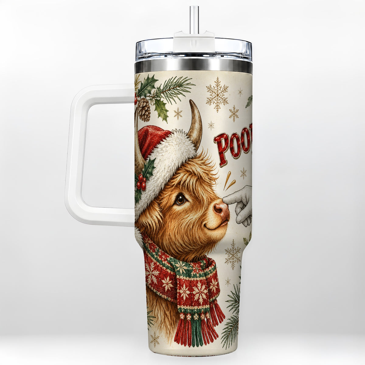 #pl[40oz|White] Funny Highland Cow 40oz Tumbler with Handle, Holiday Farm Travel Cup