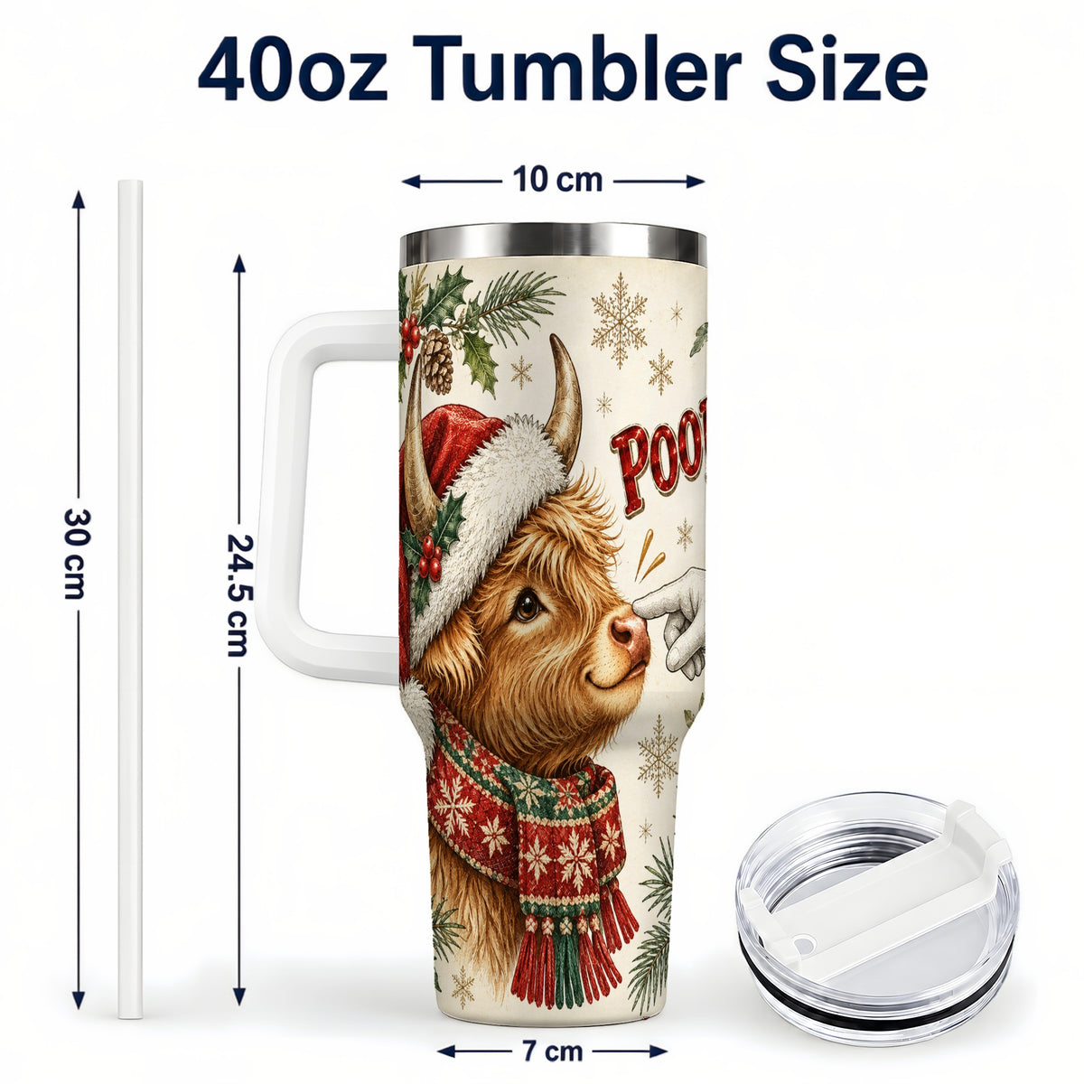 #pl[40oz|White] Funny Highland Cow 40oz Tumbler with Handle, Holiday Farm Travel Cup