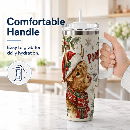 #pl[40oz|White] Funny Highland Cow 40oz Tumbler with Handle, Holiday Farm Travel Cup