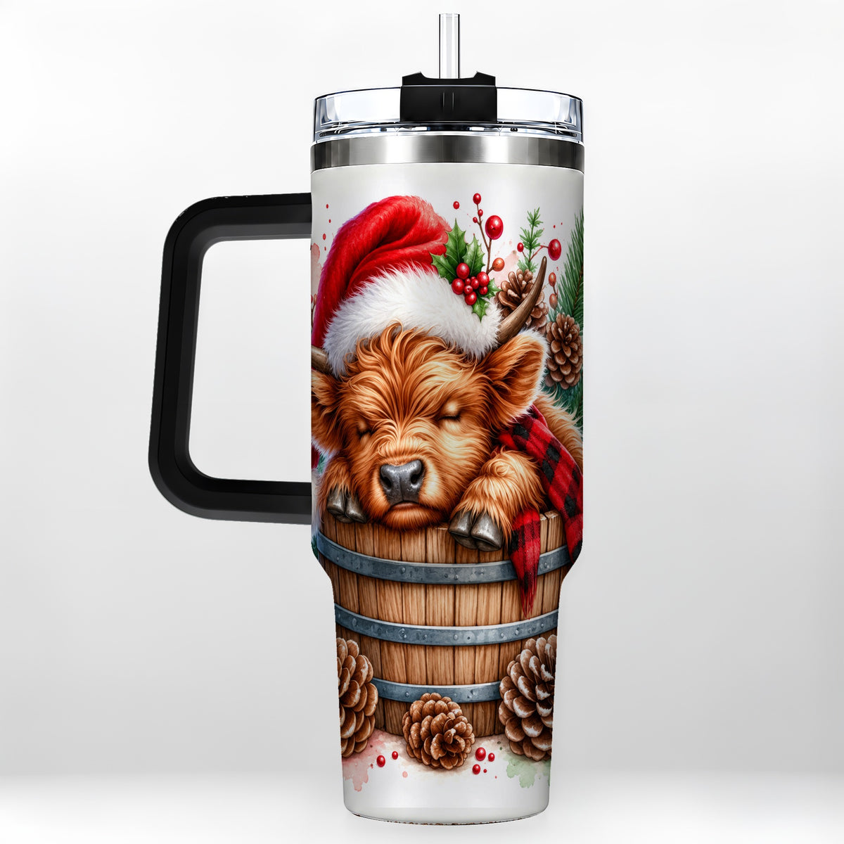 #pl[40oz|Black] Sleeping Highland Cow 40oz Tumbler with Handle, Christmas Travel Cup