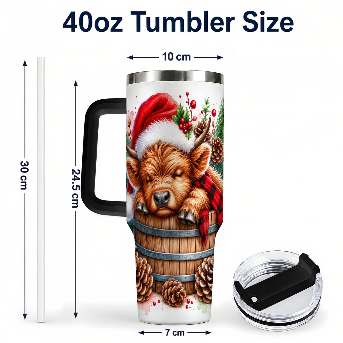 #pl[40oz|Black] Sleeping Highland Cow 40oz Tumbler with Handle, Christmas Travel Cup