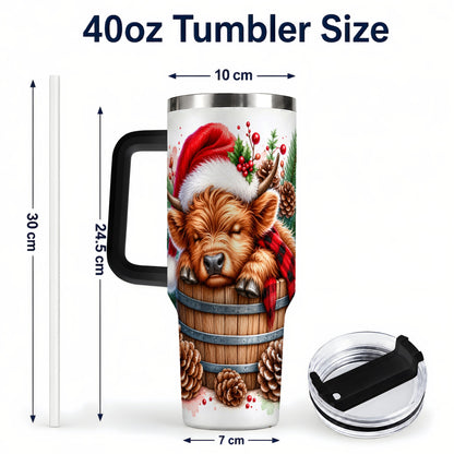 #pl[40oz|Black] Sleeping Highland Cow 40oz Tumbler with Handle, Christmas Travel Cup