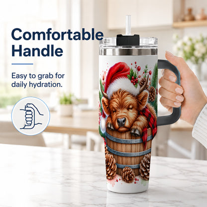 #pl[40oz|Black] Sleeping Highland Cow 40oz Tumbler with Handle, Christmas Travel Cup