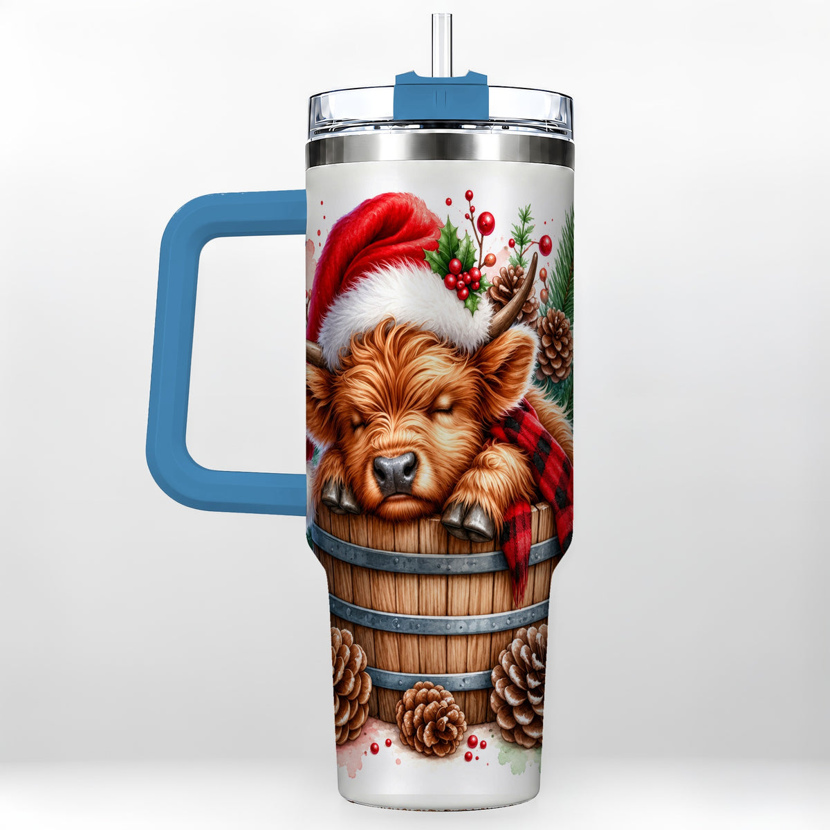 #pl[40oz|Blue] Sleeping Highland Cow 40oz Tumbler with Handle, Christmas Travel Cup