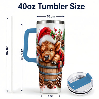 #pl[40oz|Blue] Sleeping Highland Cow 40oz Tumbler with Handle, Christmas Travel Cup