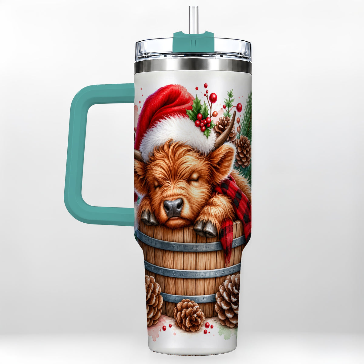 #pl[40oz|Green] Sleeping Highland Cow 40oz Tumbler with Handle, Christmas Travel Cup
