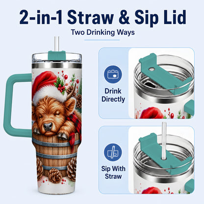 #pl[40oz|Green] Sleeping Highland Cow 40oz Tumbler with Handle, Christmas Travel Cup