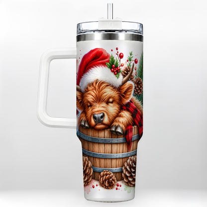 #pl[40oz|White] Sleeping Highland Cow 40oz Tumbler with Handle, Christmas Travel Cup