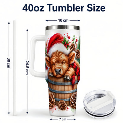 #pl[40oz|White] Sleeping Highland Cow 40oz Tumbler with Handle, Christmas Travel Cup