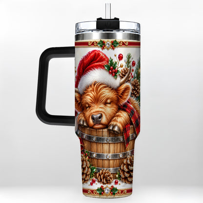 #pl[40oz|Black] Jeweled Highland Cow 40oz Tumbler with Handle, Christmas Travel Cup