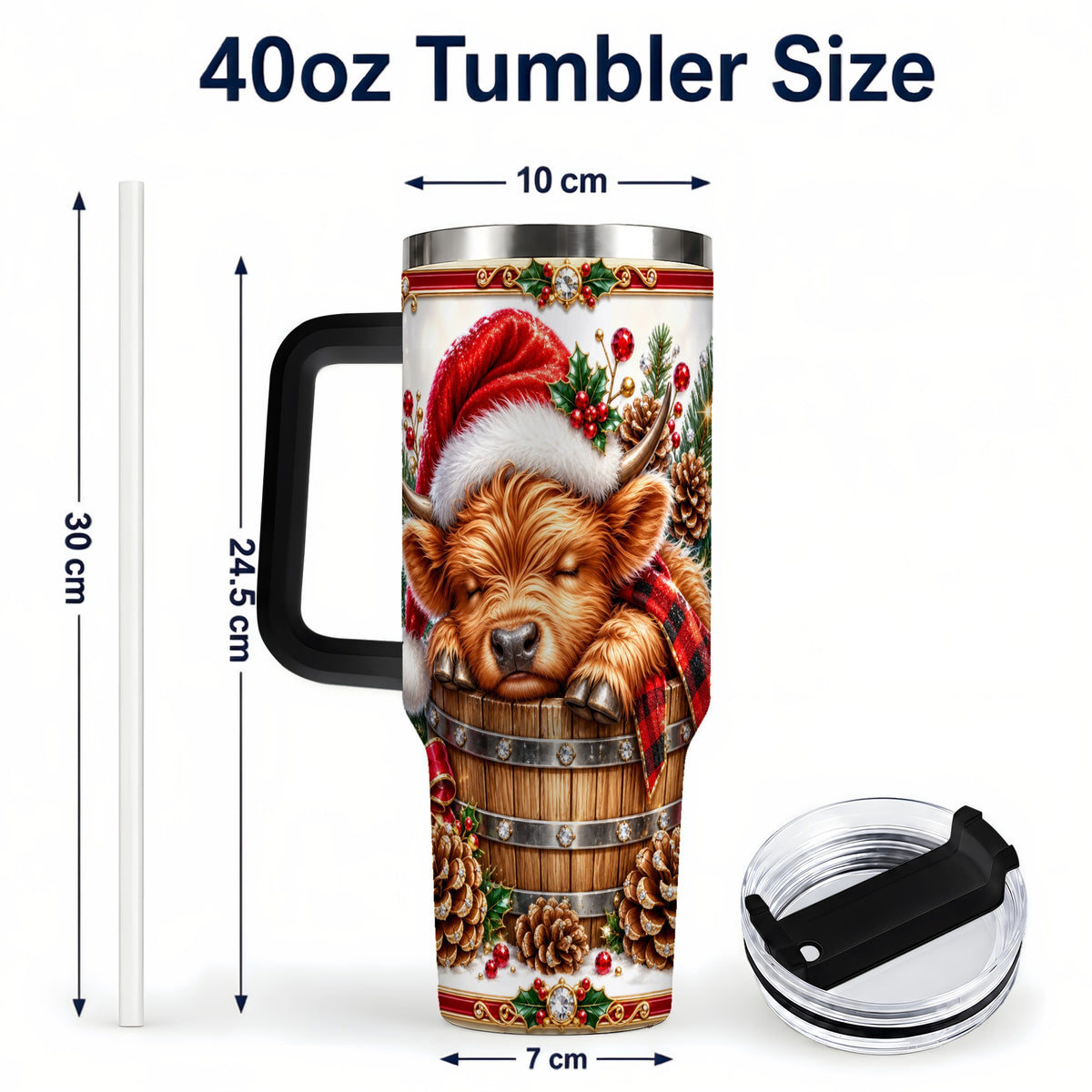 #pl[40oz|Black] Jeweled Highland Cow 40oz Tumbler with Handle, Christmas Travel Cup