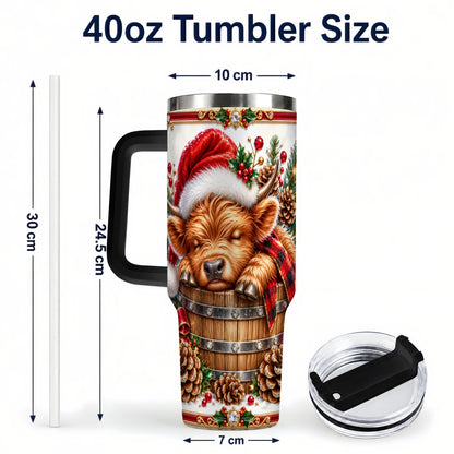 #pl[40oz|Black] Jeweled Highland Cow 40oz Tumbler with Handle, Christmas Travel Cup