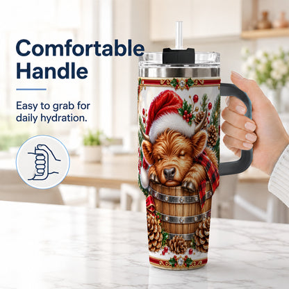 #pl[40oz|Black] Jeweled Highland Cow 40oz Tumbler with Handle, Christmas Travel Cup