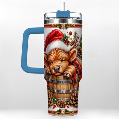 #pl[40oz|Blue] Jeweled Highland Cow 40oz Tumbler with Handle, Christmas Travel Cup