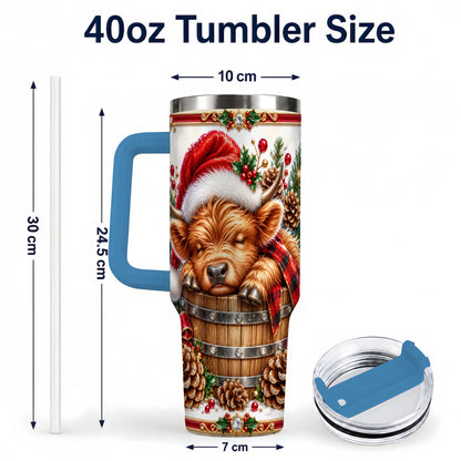 #pl[40oz|Blue] Jeweled Highland Cow 40oz Tumbler with Handle, Christmas Travel Cup
