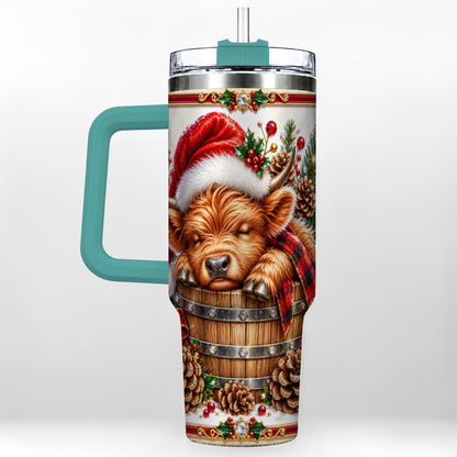 #pl[40oz|Green] Jeweled Highland Cow 40oz Tumbler with Handle, Christmas Travel Cup