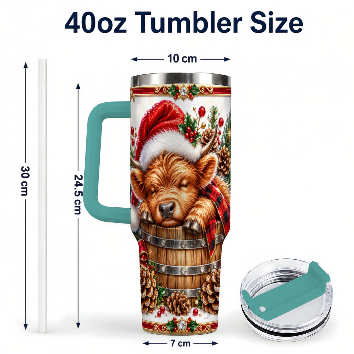 #pl[40oz|Green] Jeweled Highland Cow 40oz Tumbler with Handle, Christmas Travel Cup