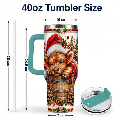 #pl[40oz|Green] Jeweled Highland Cow 40oz Tumbler with Handle, Christmas Travel Cup