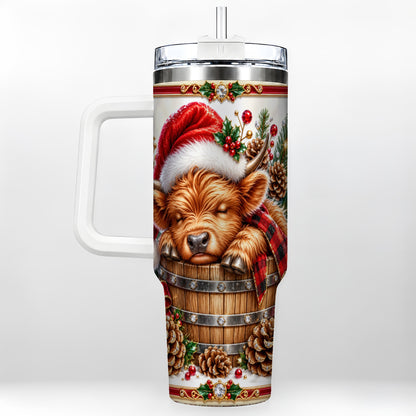 #pl[40oz|White] Jeweled Highland Cow 40oz Tumbler with Handle, Christmas Travel Cup