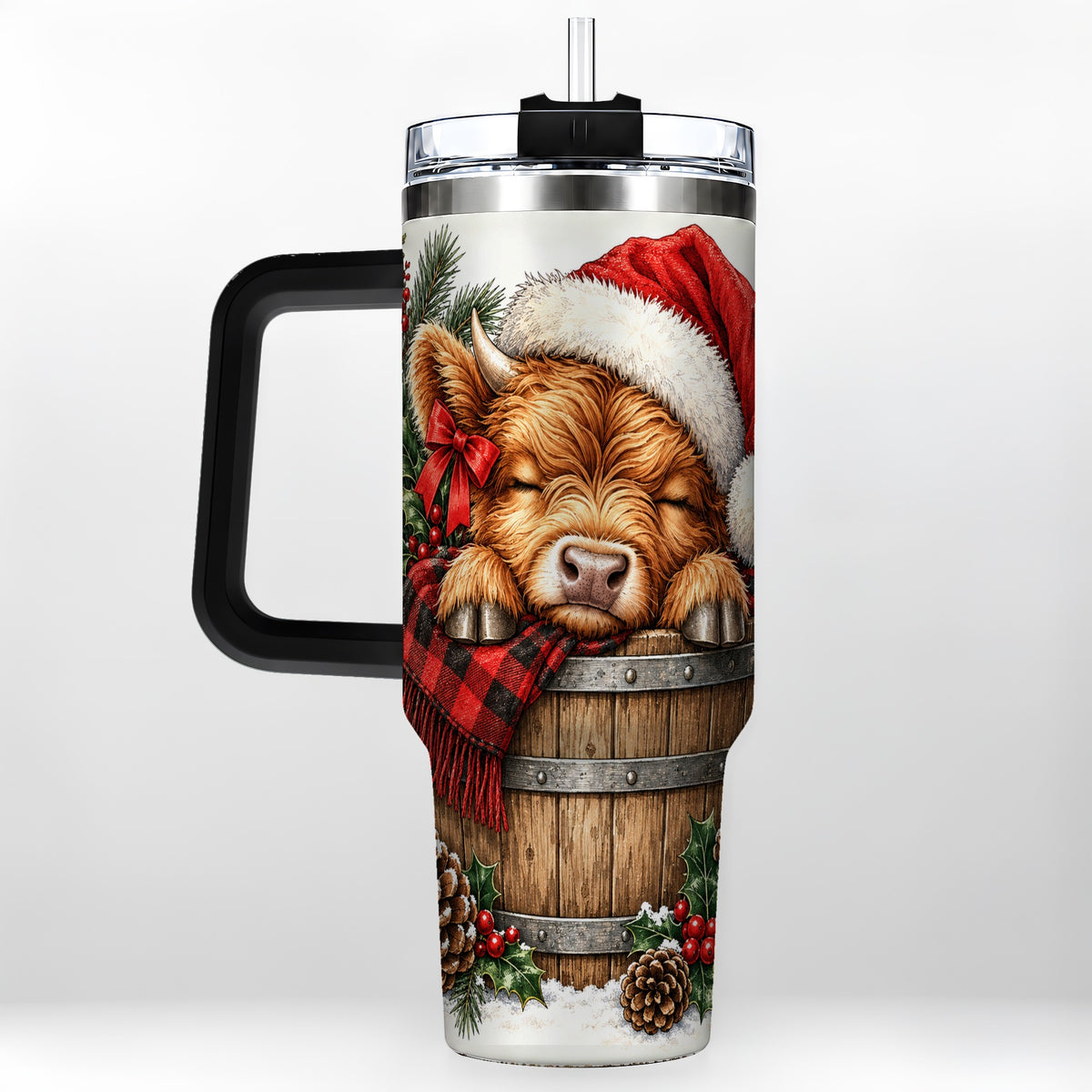 #pl[40oz|Black] Vintage Highland Cow 40oz Tumbler with Handle, Christmas Travel Cup