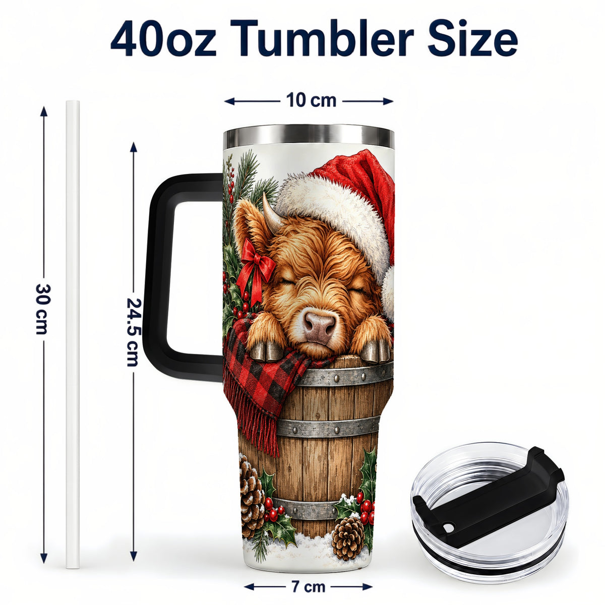 #pl[40oz|Black] Vintage Highland Cow 40oz Tumbler with Handle, Christmas Travel Cup