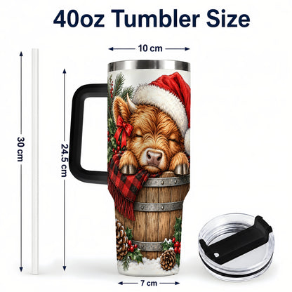 #pl[40oz|Black] Vintage Highland Cow 40oz Tumbler with Handle, Christmas Travel Cup