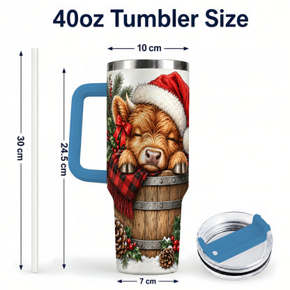 #pl[40oz|Blue] Vintage Highland Cow 40oz Tumbler with Handle, Christmas Travel Cup