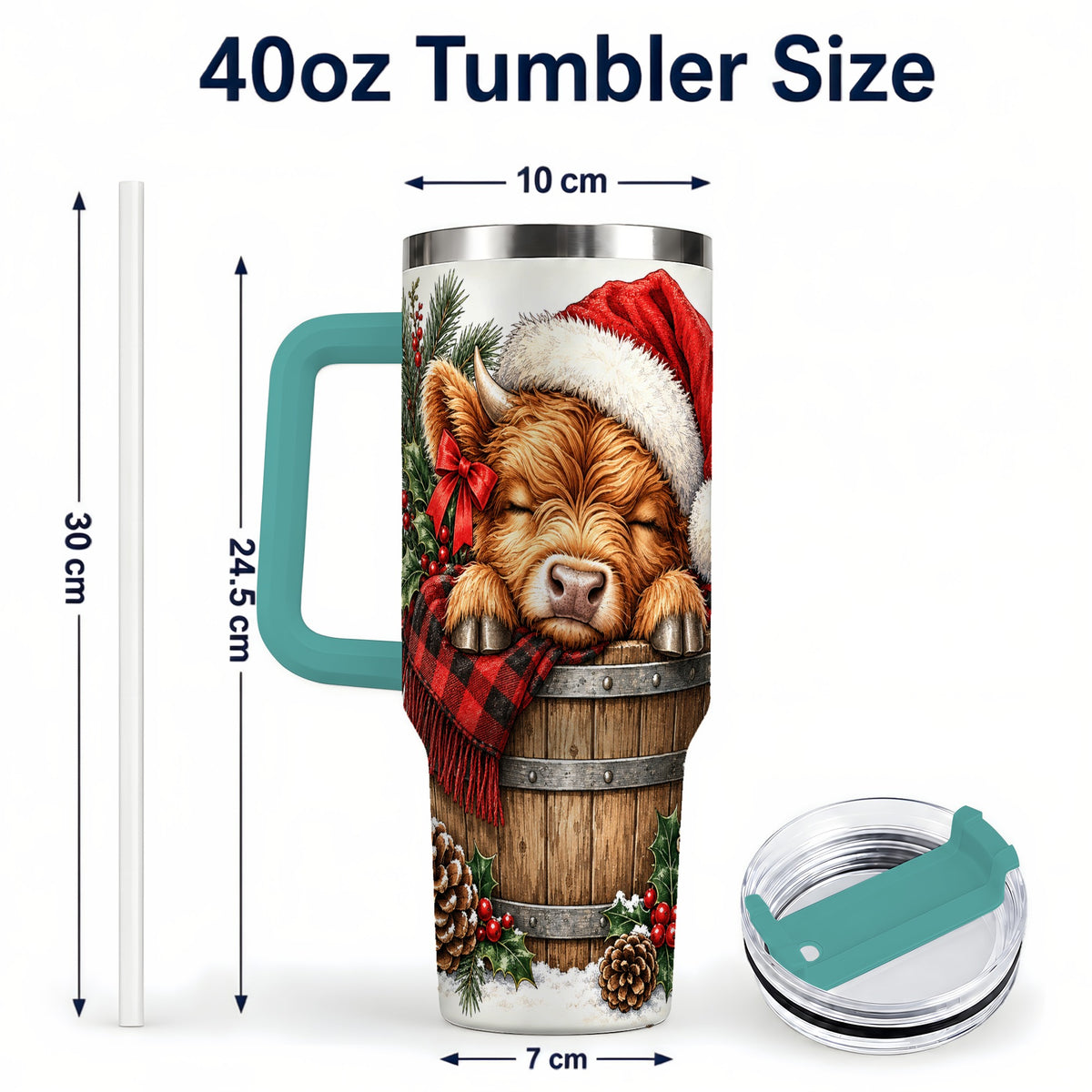 #pl[40oz|Green] Vintage Highland Cow 40oz Tumbler with Handle, Christmas Travel Cup