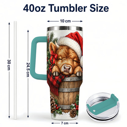 #pl[40oz|Green] Vintage Highland Cow 40oz Tumbler with Handle, Christmas Travel Cup