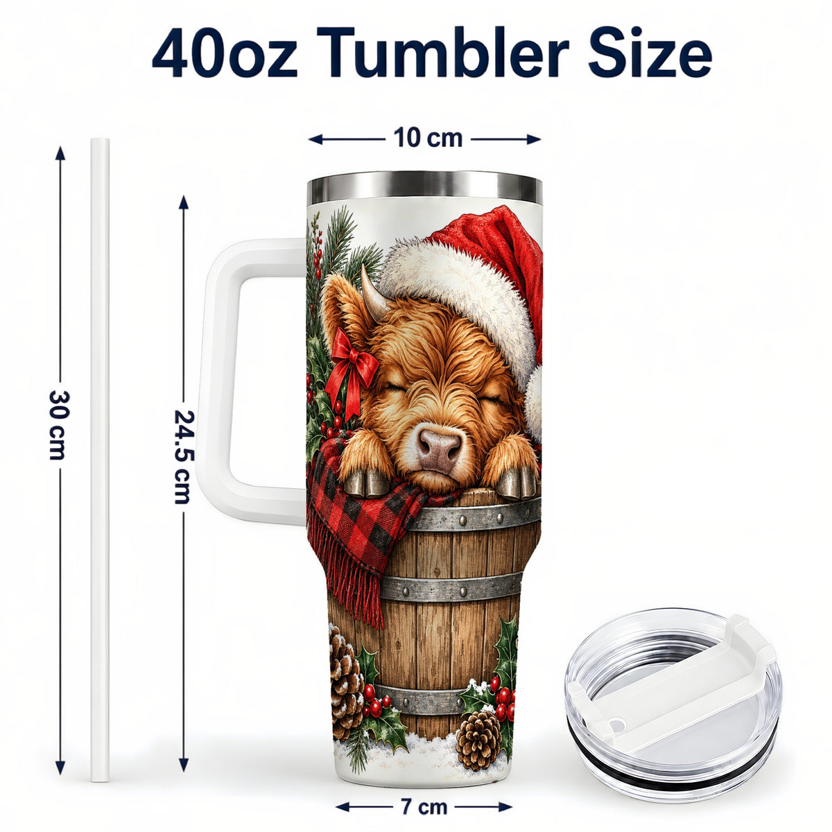 #pl[40oz|White] Vintage Highland Cow 40oz Tumbler with Handle, Christmas Travel Cup