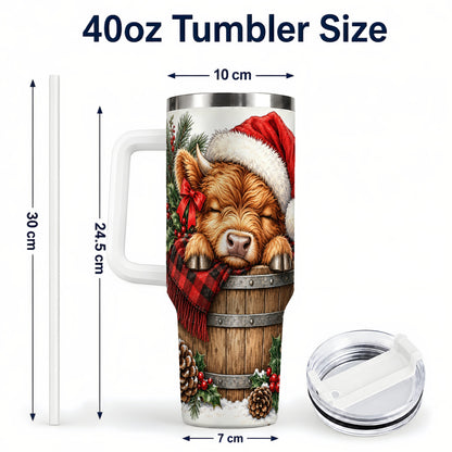 #pl[40oz|White] Vintage Highland Cow 40oz Tumbler with Handle, Christmas Travel Cup
