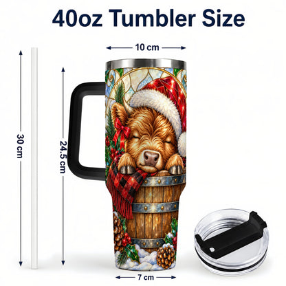 #pl[40oz|Black] Stained Glass Cow 40oz Tumbler with Handle, Christmas Travel Cup